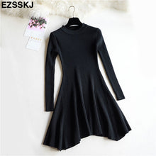 chic Autumn Winter black Sweater Dress Women o-neck Long Sleeve A Line thick Knit mini Dress female girl short bodycon dress - Lafix