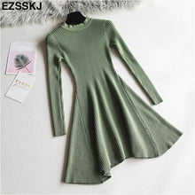 chic Autumn Winter black Sweater Dress Women o-neck Long Sleeve A Line thick Knit mini Dress female girl short bodycon dress - Lafix