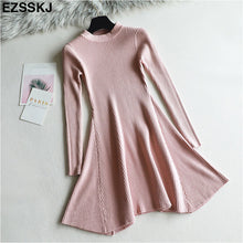 chic Autumn Winter black Sweater Dress Women o-neck Long Sleeve A Line thick Knit mini Dress female girl short bodycon dress - Lafix