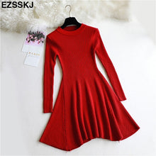 chic Autumn Winter black Sweater Dress Women o-neck Long Sleeve A Line thick Knit mini Dress female girl short bodycon dress - Lafix
