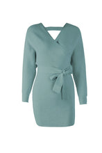 Tangada women dress 2019 knitted mini dress autumn winter ladies sexy green sweater dress long sleeve vintage korean ADY08 - Lafix