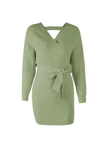 Tangada women dress 2019 knitted mini dress autumn winter ladies sexy green sweater dress long sleeve vintage korean ADY08 - Lafix