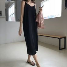Sexy Women Maxi Dress Loose Sleeveless Dresses V-neck Sling Long Black Party Dress - Lafix