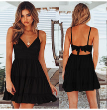 Summer Women Lace Dress Sexy Backless V-neck Beach Dresses 2019 Fashion Sleeveless Spaghetti Strap White Casual Mini Sundress - Lafix