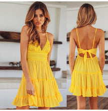 Summer Women Lace Dress Sexy Backless V-neck Beach Dresses 2019 Fashion Sleeveless Spaghetti Strap White Casual Mini Sundress - Lafix