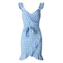 Summer 2019 New Women Red Mini Dress Sleeveless Beach Dress Casual Plaid Streetwear Ladies Vintage Ruffles Short Dresses Vestido - Lafix