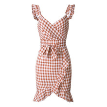 Summer 2019 New Women Red Mini Dress Sleeveless Beach Dress Casual Plaid Streetwear Ladies Vintage Ruffles Short Dresses Vestido - Lafix
