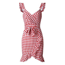 Summer 2019 New Women Red Mini Dress Sleeveless Beach Dress Casual Plaid Streetwear Ladies Vintage Ruffles Short Dresses Vestido - Lafix