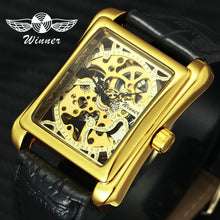WINNER Retro Ladies Mechanical Watch Men Women Wristwatches Skeleton Rectangle Watches Leather Strap Couple Gift for Lover - Lafix